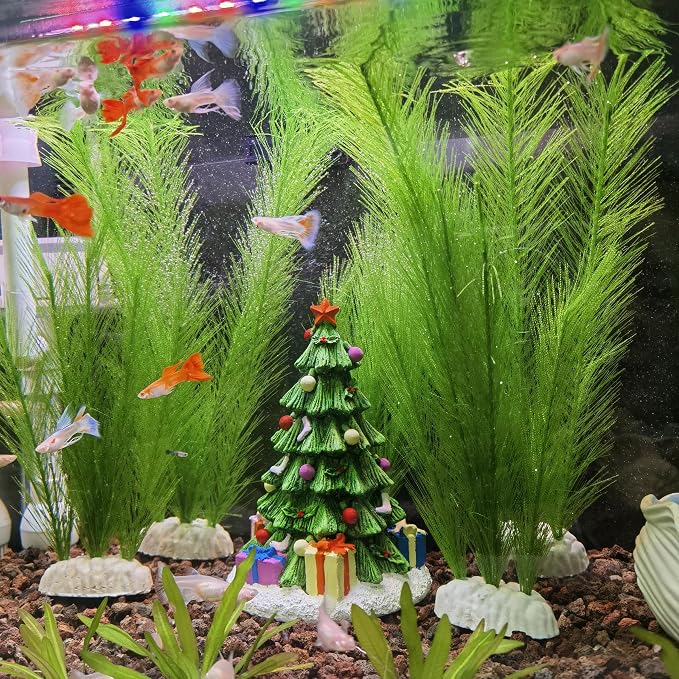 M2cbridge Fish Tank Artificial Silk Green Water Plants Aquarium Decor Soft Grass 3 Pack, 8"