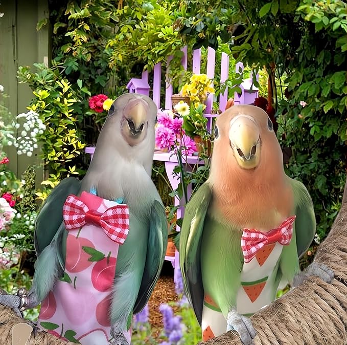2Pcs Bird Diapers Bird Harness Flight Suits Diapers with 2Pcs 80 Inch Flying Leash Parrot Nappy Pigeon Pants Urine Wet Suit for Cockatiel Conure Macaw Budgies Parakeet-Apple&Pineapple