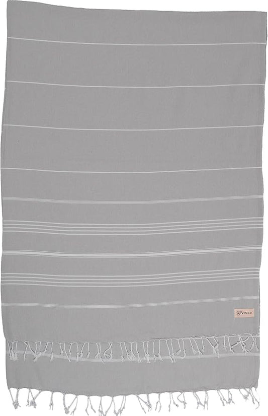 Bersuse Towels Anatolia XL Beach Blanket Throw Blanket Turkish Towel 100% Cotton Extra-Large Quick-Dry Lightweight Premium Peshtemal Towel - 61x82 Inches, Silver Grey