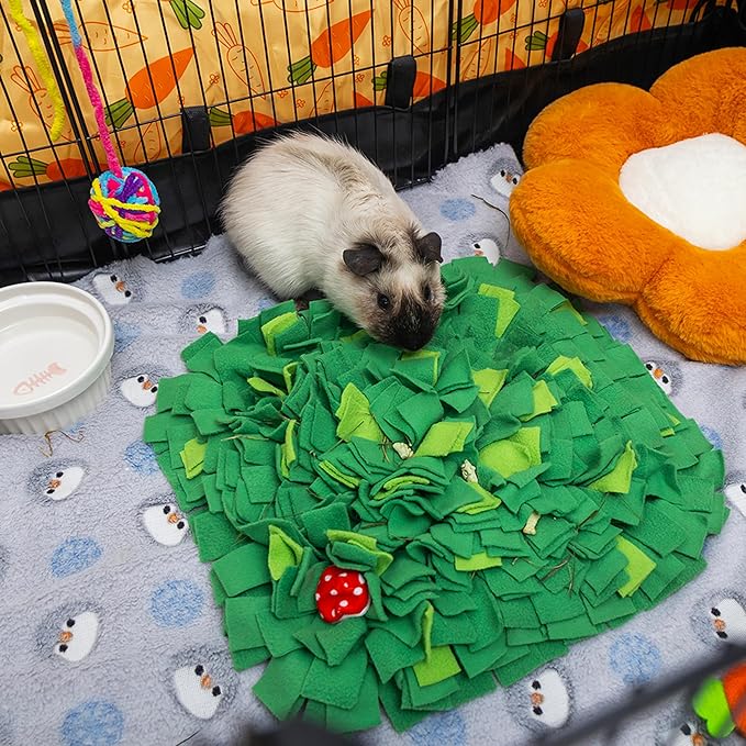 Rabbit Foraging Mat, Interactive Bunny Foraging Toy Indoor, Soft Pet Feeding Mat Toy Also for Hedgehog, Guinea Pig, Hamster, Chinchilla, Kitten, Puppy, Small Animals