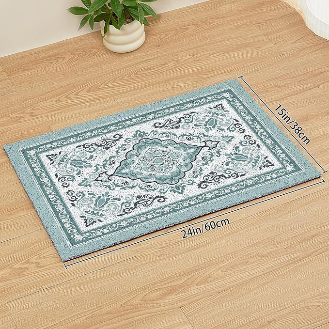 Unicorn Catcher Cat Litter Mat 24" x 15" Non-Slip Litter Box Mat Washable Litter Catcher Mat for Litter Box Indoor Food Mat Supplies Essentials, Dark Cyan
