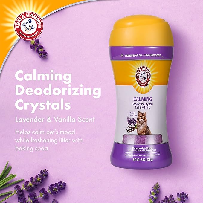 Arm & Hammer Cat Litter Deodorizing Crystals with Baking Soda, Odor Neutralizer, Dissolving Litter Box Deodorizer for Cat Odor Control, Lavender and Vanilla Scent, 15 Oz