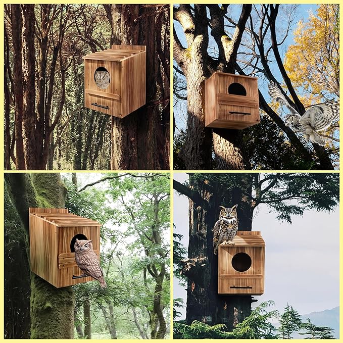 Large Owl House for Outdoors, 17" x 12.5" x 12.5" Premiun Wooden Owl Boxes for Outside, Bird Nesting Box - Habitats for Barn, Screech, Boreal, Saw - Whet & Elf Owls