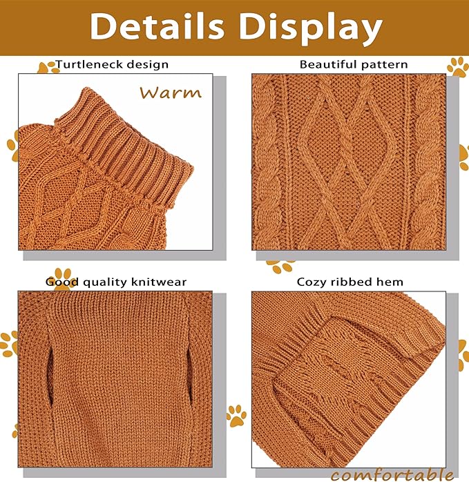Dog Sweaters for Small Dogs Knitted Fall Dog Sweater Dachshund Sweater Warm Dog Clothes Girl Boy Winter Pet Cat Sweater Doggy Outfit Dog Thanksgiving Sweater XS~L (Brown, Large)