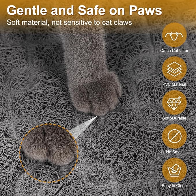 Cat Litter Box Mat, 35" x 24" Large Kitty Litter Trapping Mat Keep Floor Clean, Litter Box Mat Scatter Control, Waterproof, Easy to Clean, Durable Large Size Litter Mats for Floor
