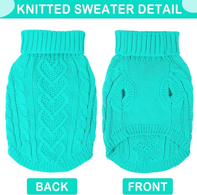 Dog Sweaters for Small Dogs Dog Clothes for Winter Solid Knitted Puppy Clothes Warm Chihuahua Sweater Turtleneck Pullover Pet Cat Sweater Mini Dachshund Knitwear(Lake Green, Small)