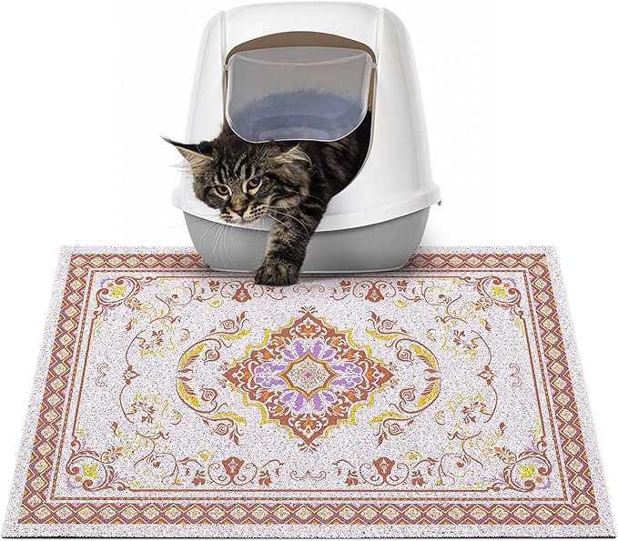 Glittme Cat Litter Mat with Non-Slip Bottom Litter Box Mat 24"X15" Litter Trapping Mat Easy to Clean Washable Cat Food Mat for Kitty,S