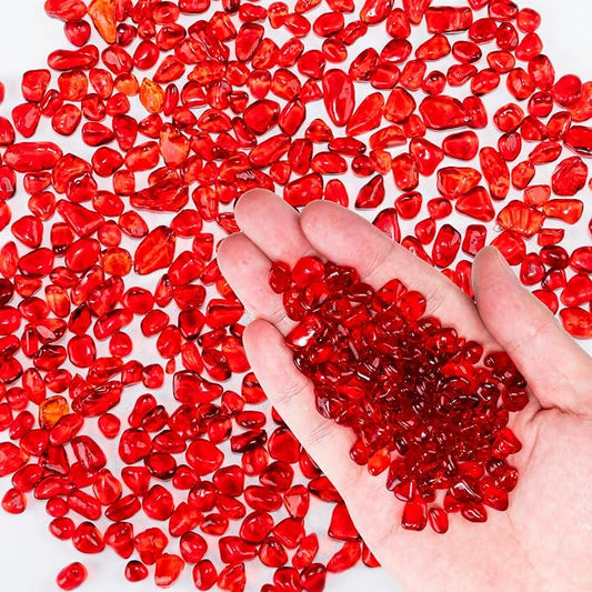 Meschett Colorful Glass Stones, 0.97 LB Fish Tank Gravel, Small Irregular Rainbow Aquarium Gravel for Aquarium Decorations and Turtle Tank, Sea Glass Beads Crystals for Fish Bowl, Vase Filler,Red