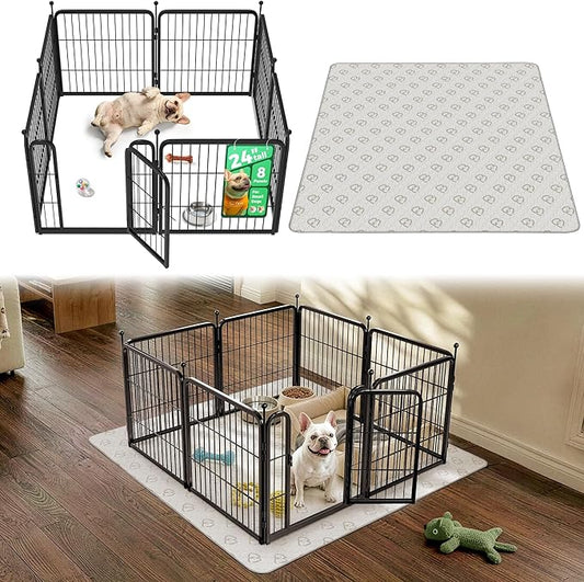 FXW Rollick Unleashed Dog Playpen for Indoor, Yard, RV Camping, 24 inch 8 Panels Dog Pen with Washable Pee Pad for Small and Puppy Dogs, Black│Patented