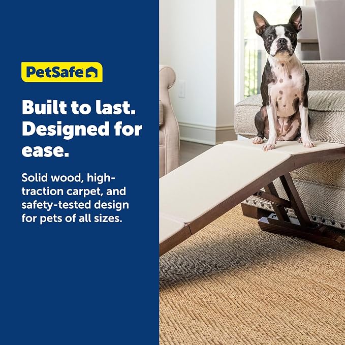 PetSafe CozyUp Wooden Couch Ramp for Cats & Dogs, Furniture-Grade with High-Traction Carpet Surface, Espresso