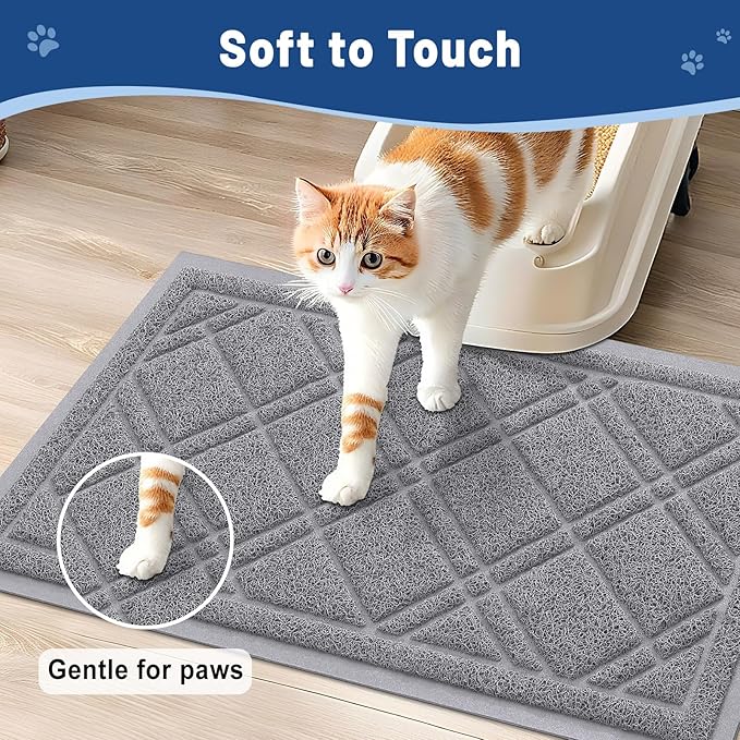 Smiry Cat Litter Box Mat 30x20, Non-Slip Water Resistant Litter Trapping Mat, Easy Clean Less Waste and Urine-Locking Cat Carpet for Indoor, Grey