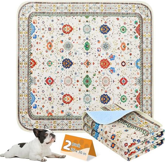 KOOLTAIL Washable Pee Pads for Dogs, 2 Pack Super Absorbent Reusable Puppy Training Pads Waterproof, Nonslip and Leak-Proof Dog Pee Pads, Large Pet Mats Whelping Pads for Floor, Crate, Couch 36"x36"