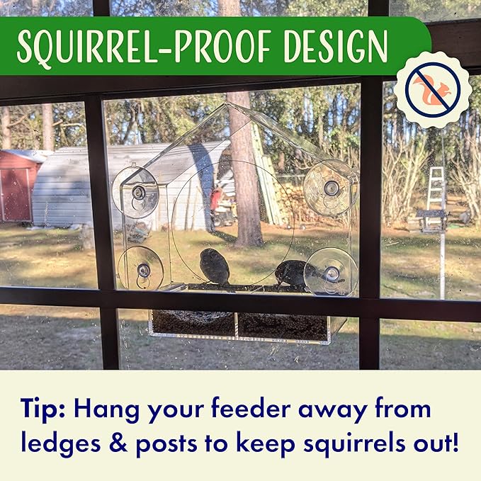 Clear Bird Feeders for Window Viewing Inside - Window Bird House Feeder with Suction Cups - Balcony Birdhouse Feeder with Tray - Easy to Use for Wildlife Lovers, Birding, Kids, Cat, & Elderly