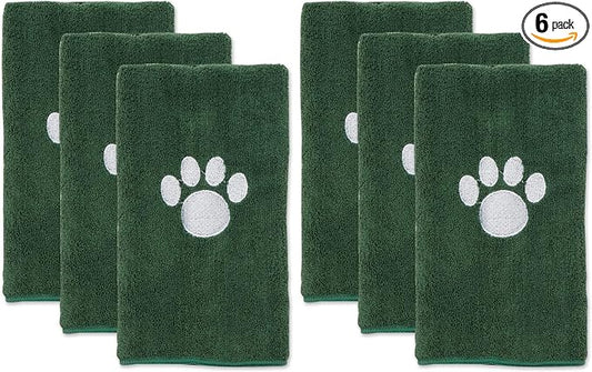 Bone Dry Pet Grooming Towel Collection Embroidered Absorbent Microfiber Drying Set, 15x30, Hunter Green, 3 Count (Pack of 2)