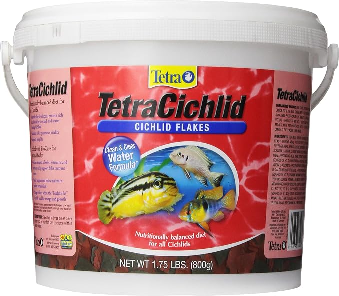 Tetra Cichlid Crisps Fish Food, 1.75 lbs | Daily Diet For Top & Mid-Water Cichlids, Protein-Rich Flakes Promote Optimal Health, Clear Water Formula Does Not Cloud Water