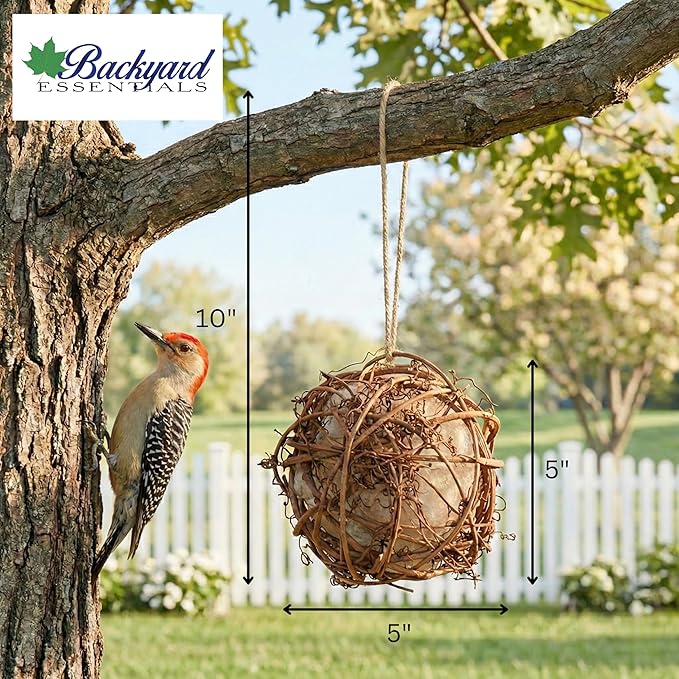 Round Vine Bird Nesting Material Ball with All Natural Alpaca Wool for Wild Bird Houses