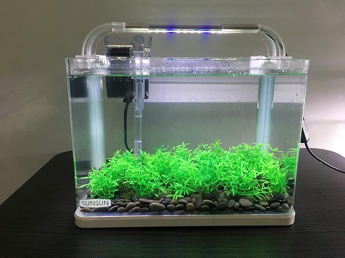 Aquarium Plant Fish Tank Decoration 20 Pieces Small/1" Tall Plastic Artificial Plant Goldfish Hidden Mini Grass Set (Green-A)