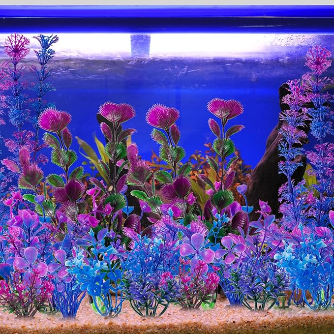 25 Pack Artificial Aquarium Plants, Plastic Small Fish Tank Plants | Small Size 4 inch Approximate Height Fish Tank Decorations Home Décor Plastic Light Purple
