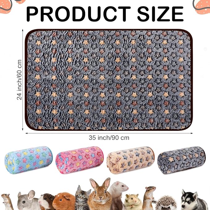 Reginary 4 Pcs Waterproof Guinea Pig Blankets Washable Small Animal Fleece Bedding Guinea Pig Cage Liners Reusable Training Pads Pet Pee Pad Sleep Mat for Hamster(Star Pattern,35 x 24 Inch)