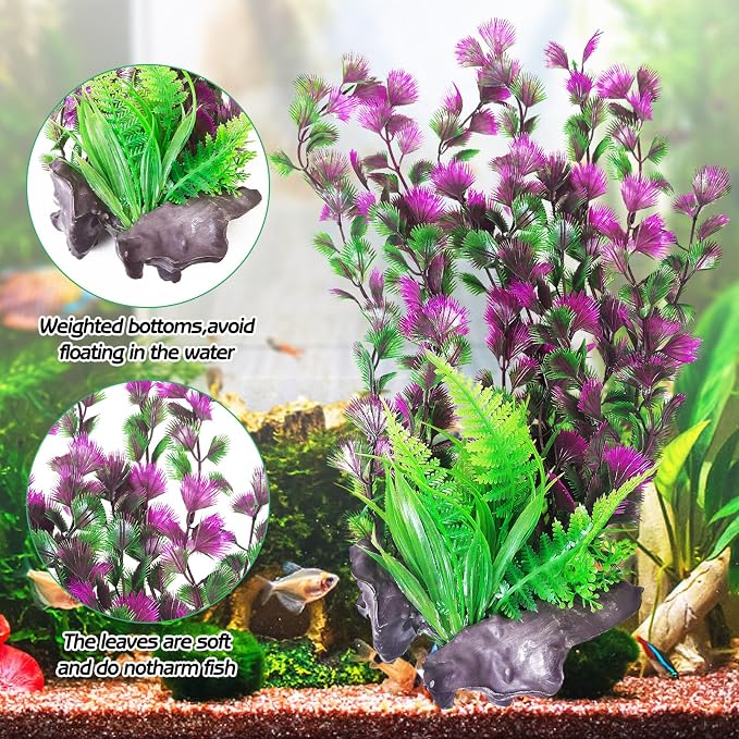 Hamiledyi Aquarium Plastic Plants Aquarium Decor Artificial Fish Tank Plants Lifelike Tall Fish Tank Decorations Aquarium Plant Suitable for Saltwater and Freshwater 15.7in 2pcs