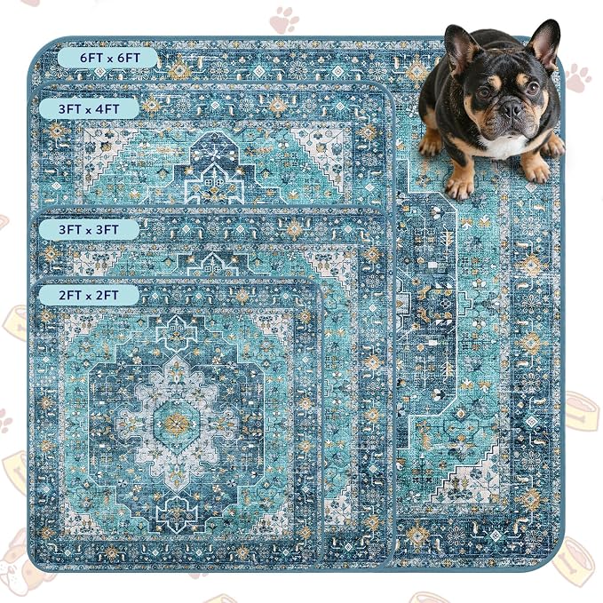 Lahome Super Absorbent Washable Pee Pads for Dogs - Secure Floor Protection - Non-Slip, Leakproof Reusable Pads for Training, Crates & Playpens (2 Pack, 36"x36", Blue)