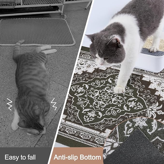 Glittme 2PCS Cat Litter Mat with Non-Slip Bottom Litter Box Mat 33"X22" Litter Trapping Mat Easy to Clean Washable Cat Food Mat for Kitty,L