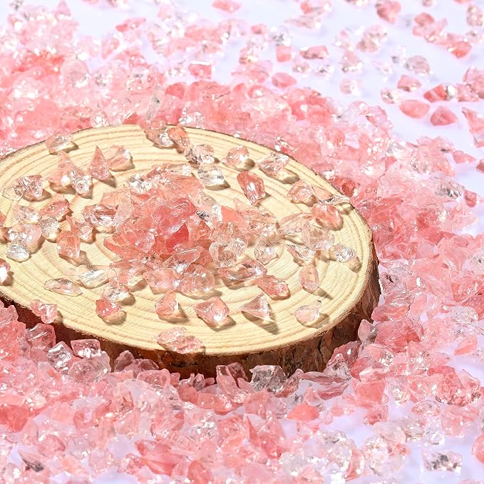 Pink Crushed Glass Craft Glitter,Irregular Broken Glass Sprinkles,3-6mm Crystal Chunky Chips,for DIY Fish Tank Fountain Flower Home Decoration,Or Vase Resin Colorful Transparent Filler(200g)