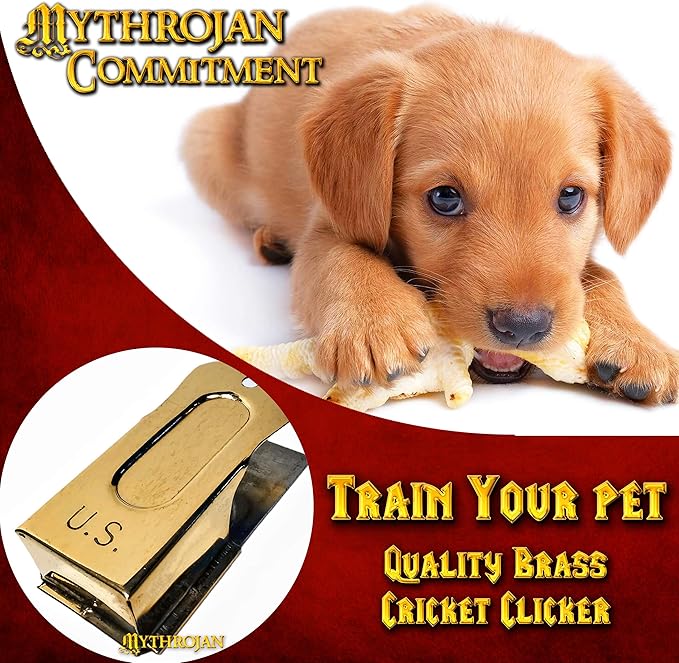 Mythrojan Pet Training Clicker Set Brass and Steel Puppy Dog Training Cricket Clicker U.S. Engraved WII Military Gear Metal Clicker - Pack of 5 Pcs