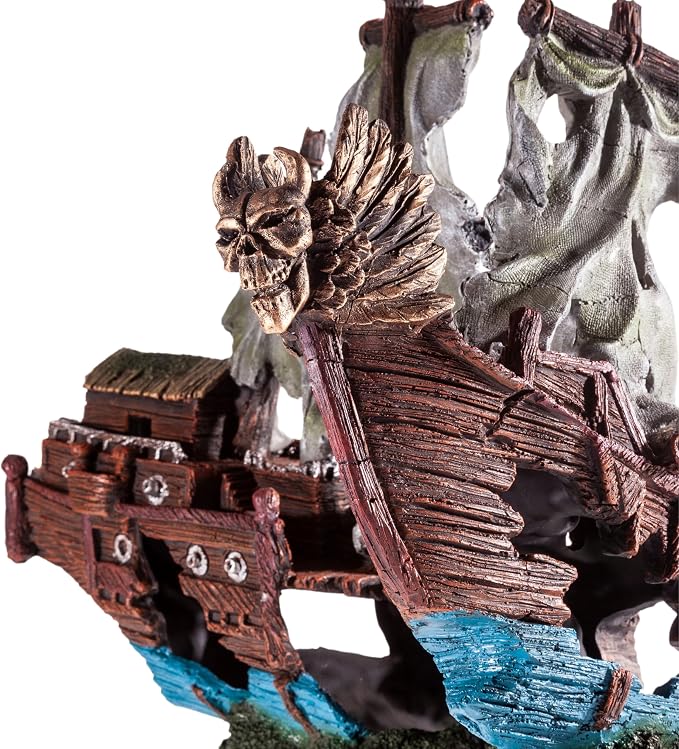 Shipwreck Aquarium Decorations Pirate Ship Ornament w/Sail (2 Pieces) 5 Gallons and Larger Fish Tank, Sunken Ship Decoration Ornaments, Decorative Resin Boat for Freshwater Saltwater Decor