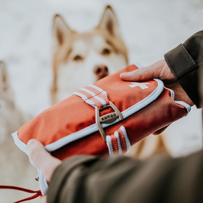 Kurgo Dog First Aid Kit - Emergency Care for Dogs on Hikes & Travel - Includes Dog First Aid Guide - 50 Pieces - Durable Oxford Fabric - Compact Travel Aid Kit