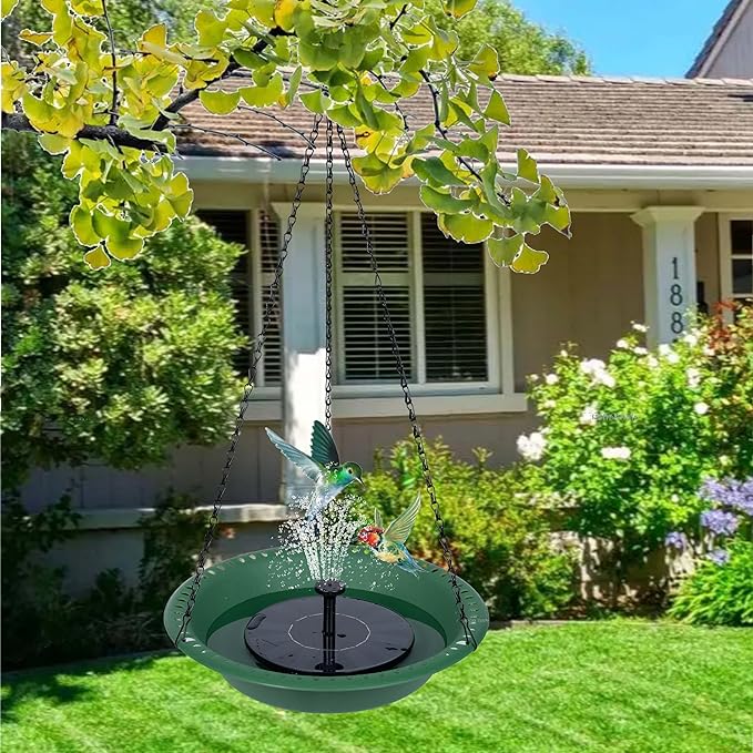 OVZILKI Bird Baths for Outdoors Heavy Duty, 10 inch BirdBath Bowl Only with Rust-Proof Black Chains, Hanging Bird Bath Hanging Bird-Feeder for Garden Backyard Decor (Green 1 Pack)