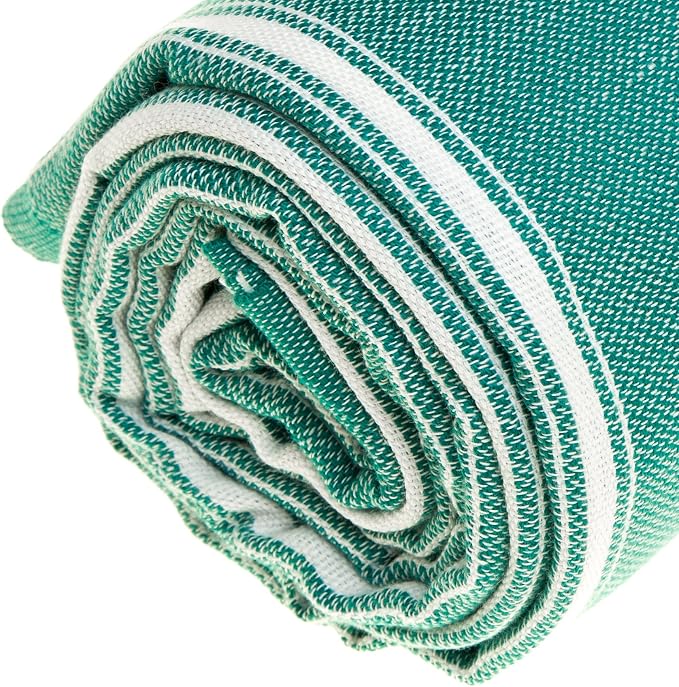 Bersuse Towels Anatolia XL Beach Blanket Throw Blanket Turkish Towel 100% Cotton Extra-Large Quick-Dry Lightweight Premium Peshtemal Towel - 61x82 Inches, Teal (Set of 3)