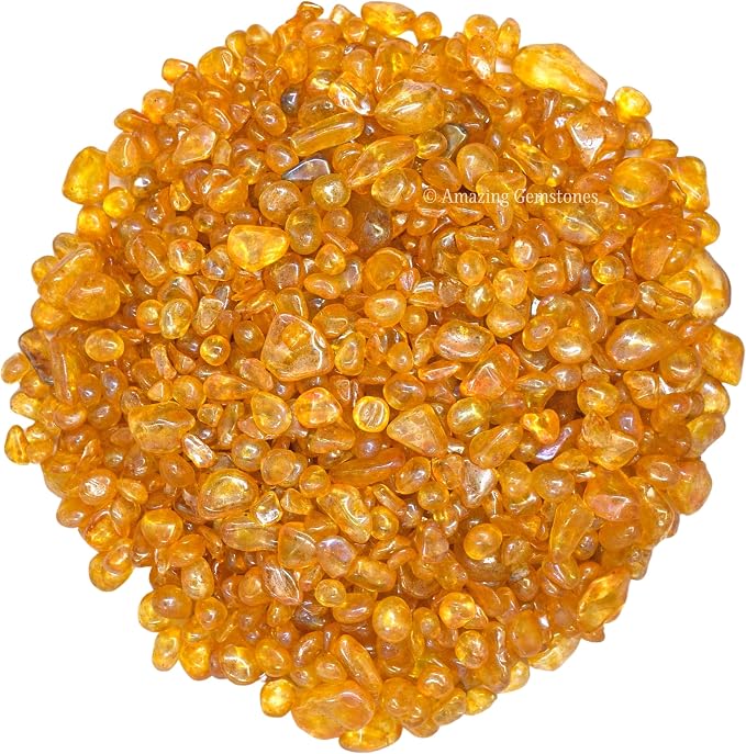 Amazing Gemstone Tangerine Aura Quartz Crystal Chips Aquarium Gravel Rocks - Aura Quartz Chips Bulk Fish Tank Gravel, Small Tumbled Stone Chips and Tiny Crystals for Decoration (Natural AAA Grade)