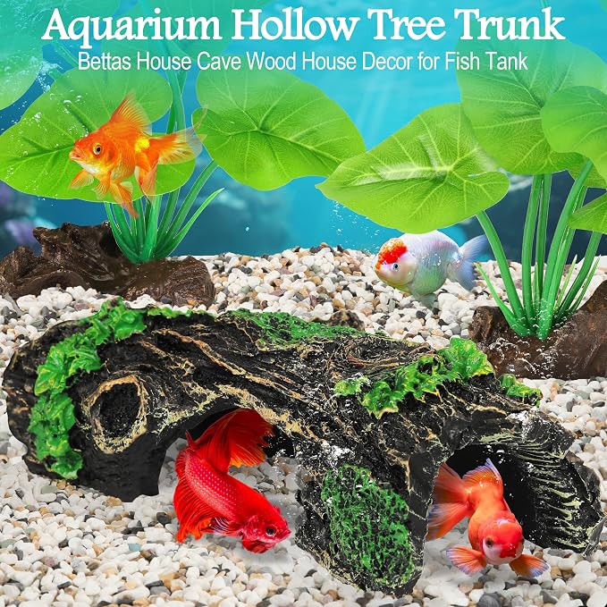 MyLifeUNIT Fish Tank Decor, Silk Aquarium Plants and Hollow Tree Trunk Decor for Betta, Goldfish, Turtle, Reptile Decoration