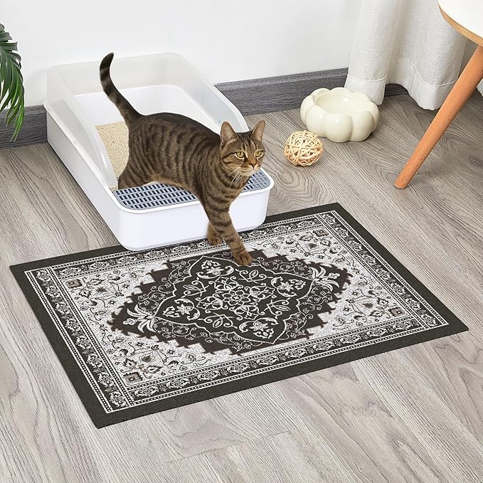 Glittme Cat Litter Mat with Non-Slip Bottom Litter Box Mat 24"X15" Litter Trapping Mat Easy to Clean Washable Cat Food Mat for Kitty,S