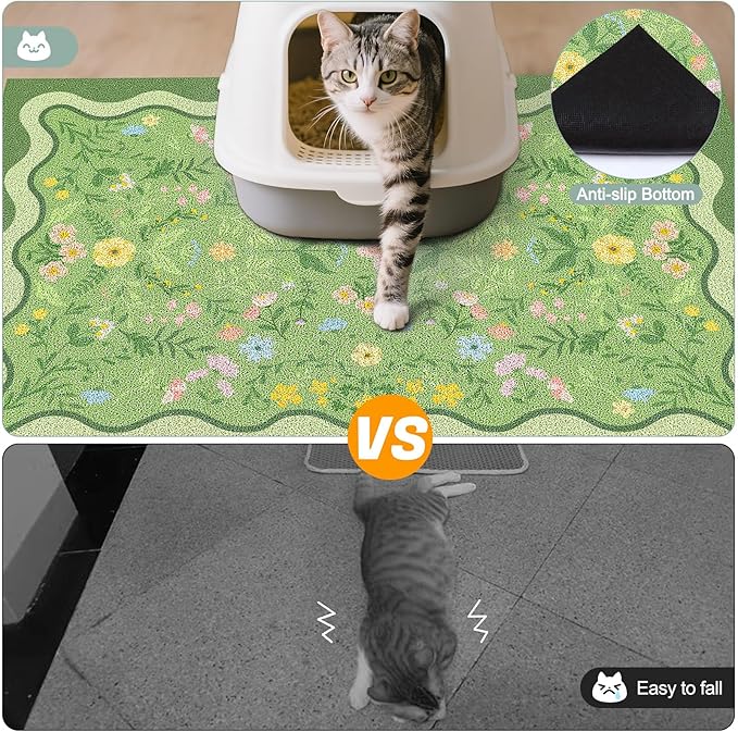 Glittme Premium Cat Litter Mat 24"x15" - Non-Slip & Waterproof Litter Trapping Mat for Litter Boxes - Soft Mesh Kitty Sand Catcher Pad Easy to Clean & Washable Floor Protector