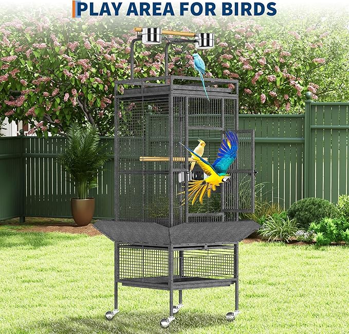 61 Inch Large Parrot Cage with Rolling Caster Wheels -, Smart Feeding & Cleanliness Design, Effortless Maintenance & Assembly, Portable Mobility with Rolling Stand