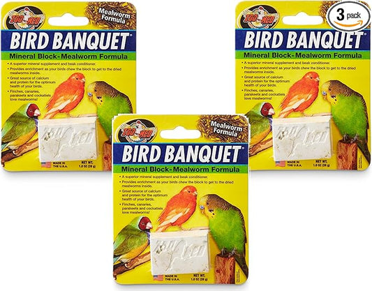 (3 Pack) Zoo Med Bird Banquet Mineral Blocks - Mealworm Formula - Small (1 Ounce Per Pack)