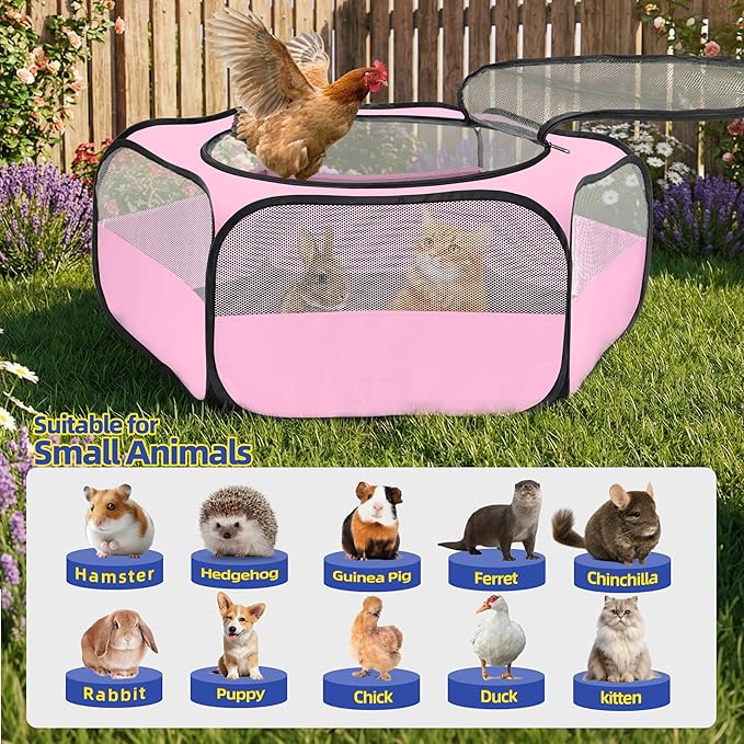 Small Animal Playpen with Mesh Cover & Waterproof Bottom Cat Tent Chicken Brooder Rabbit Guinea Pig Cage Playpen for Small Animals Indoor Outdoor Use