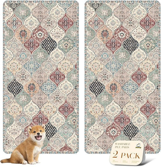 nunubaby Washable Pee Pads for Dogs, Stylish, Non-Slip and Leak-Proof Pee Pads. Reusable Potty Pads for Dogs for Crates and Floors.(Dark Red/Multi,36" x72" )