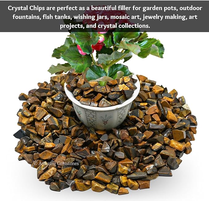 Amazing Gemstone Tiger Eye Crystal Chips Aquarium Gravel Rocks - Carnelian Chips Bulk Fish Tank Gravel, Small Tumbled Stone Chips and Tiny Crystals for Decoration (AAA Grade) (1000+ Carat Chips)