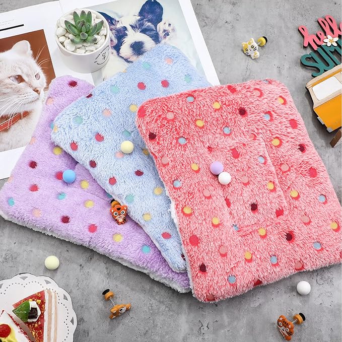 Jetec 3 Pcs Bunny Guinea Pig Beds Soft Bunny Mats Warm Guinea Pig Mat Small Animal Bed Pads Fleece Sleeping Pads for Indoor Rabbit Hamster Squirrel Hedgehog Chinchilla(Fleece,Dots,Red)
