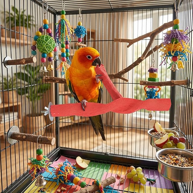 Bird Perch Grinding Stick 8.7 Wood Sand Blasted Trimmer Cage Perch for Bird Cage Accessories for Small Birds Parakeets Budgies Cockatiels Lovebirds Conures