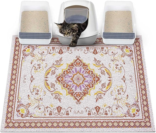 Glittme Cat Litter Mat with Non-Slip Bottom Litter Box Mat 40"X30" Litter Trapping Mat Easy to Clean Washable Cat Food Mat for Kitty,XL
