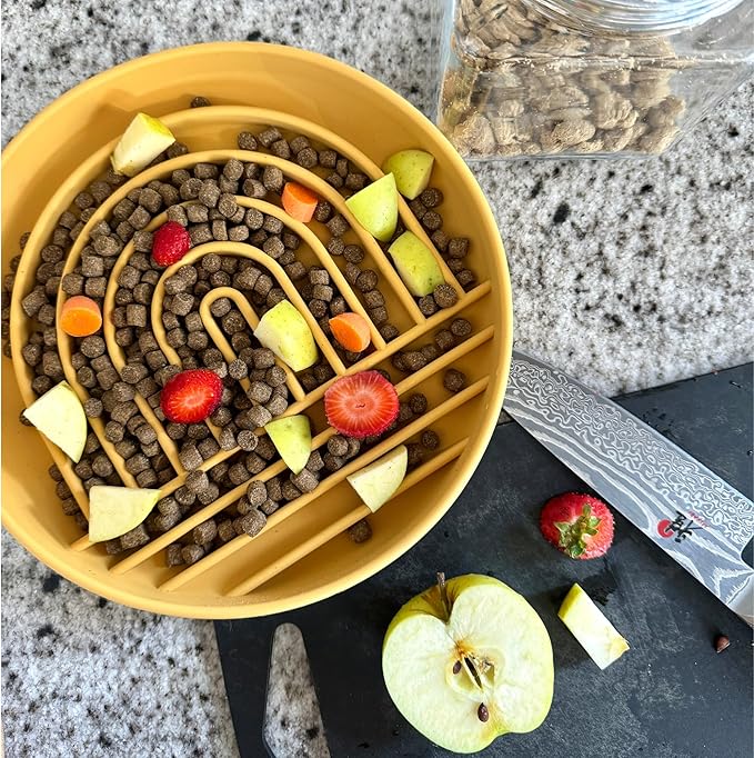 Should We Go? Slow Feeder for Dogs & Puppies, The Slowdown Bowl Silicone Slow Eating, Modern Lick Mat Design, Reduces Gulping, Fits 2 Cups, 7.5” Across x 1.5” Tall, Mealtime Challenge, Medium-Honey