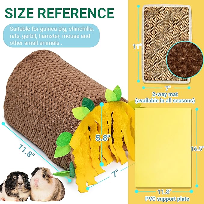 Guinea Pig Tunnel House - Small Animal Hideout Tube Cage House for Hamster Rat Mice Parrot Chinchilla Hedgehog Flying Squirrel - Playing Sleeping Resting Fleece Warm Bed Plush Nest Habitats
