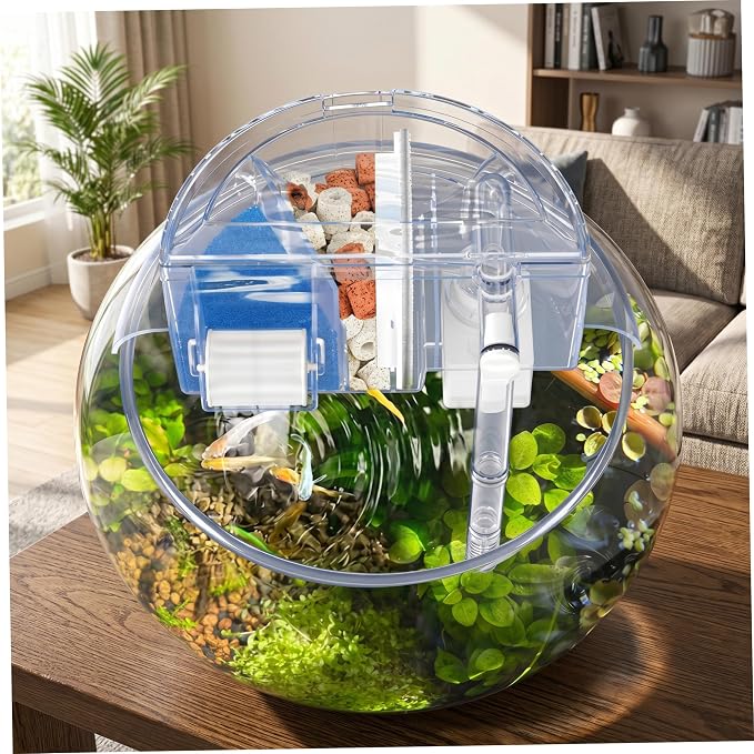 Hang On Back Aquarium Filter, 3-in-1 Filtration, Oxygenation & Circulation System, Fish Bowl Filter for Round Bowl, Fits 5.35-7.01 Inch Diameter.