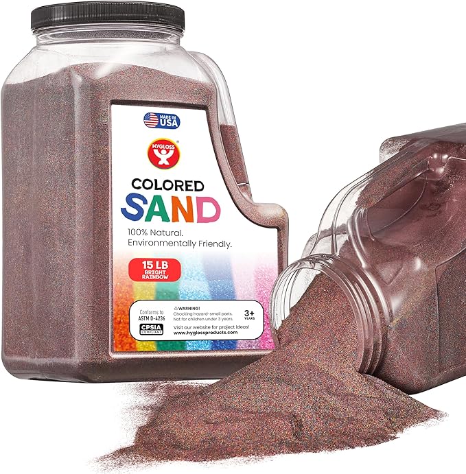 Hygloss Colored Sand for Crafts - 15 lb Bottle, Bright Rainbow - Vibrant Colorful Fine Sensory Play Sand Art Kits for Kids - Classroom Activities for Children 3 4 5 6 7 8 9 10 11 12 - Safe for Ages 3+
