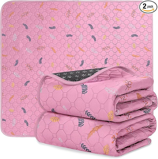 Sunheir Washable Pee Pads for Dogs 2-Pack Reusable Puppy Pads Pet Training Pads, Waterproof Dog Pee Pads for Crate, Whelping Pad, Non-Slip Protects Against Urine Leakage (Leaves - Pink, 18x24)