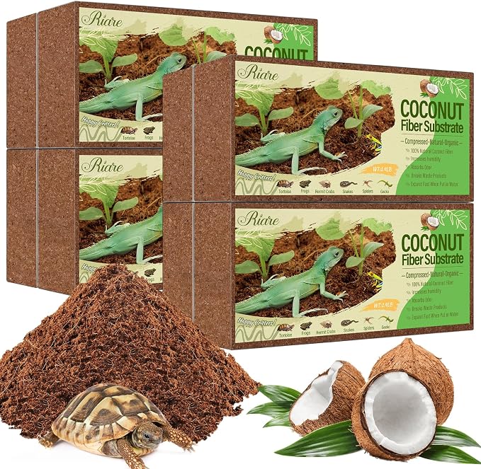 Riare 8 Pack Natural Coconut Fiber Substrate, Coco Coir Reptile Bedding | Coconut Husk Reptile Substrate for Tortoises, Hermit Crabs, Snakes, Bearded Dragon, Geckos, Reptile Enclosure/Terrarium Setup